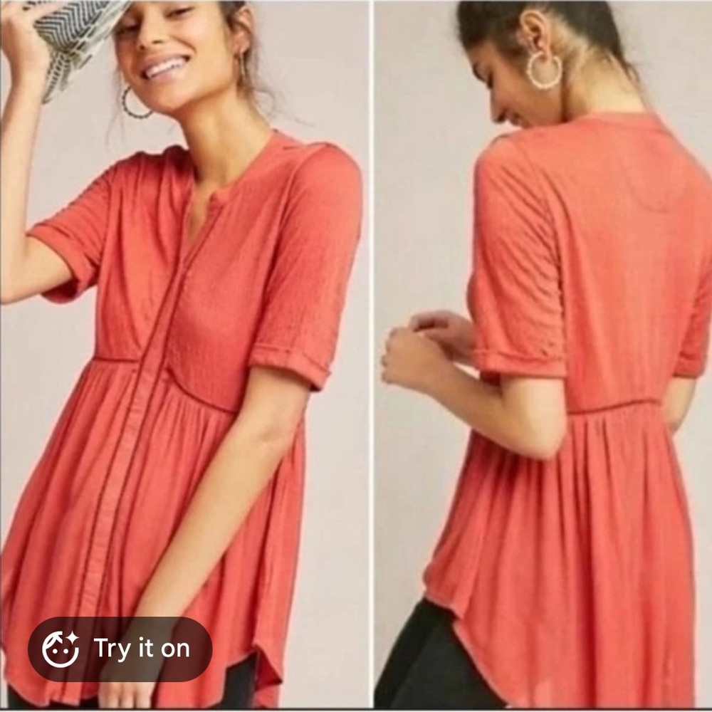 Anthropologie. Medium. Orange. Short sleeve top. Like new
